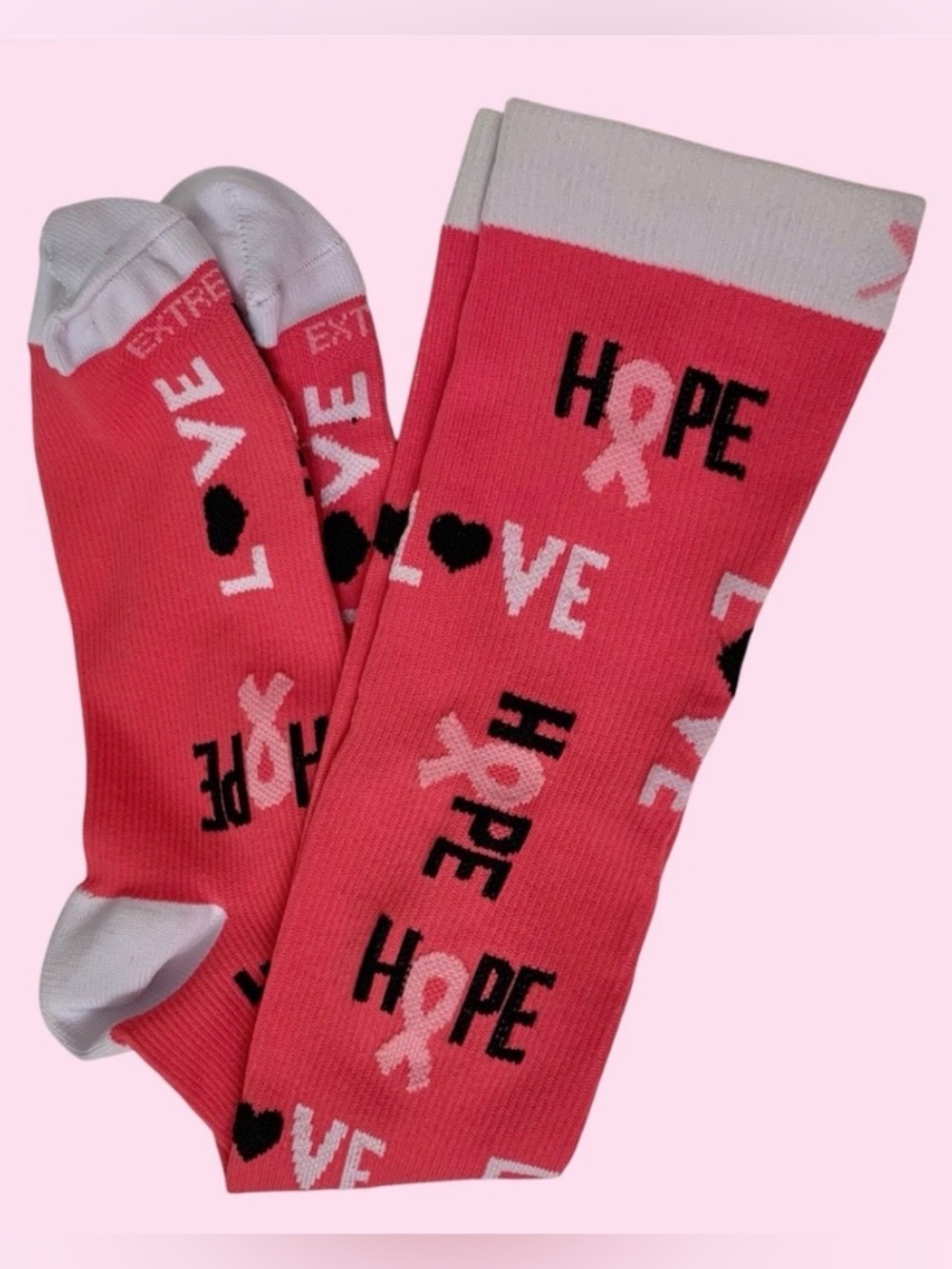 Pink Hope & Love Extreme Fit Breast Cancer Awareness Compression Socks S/M 5-10
